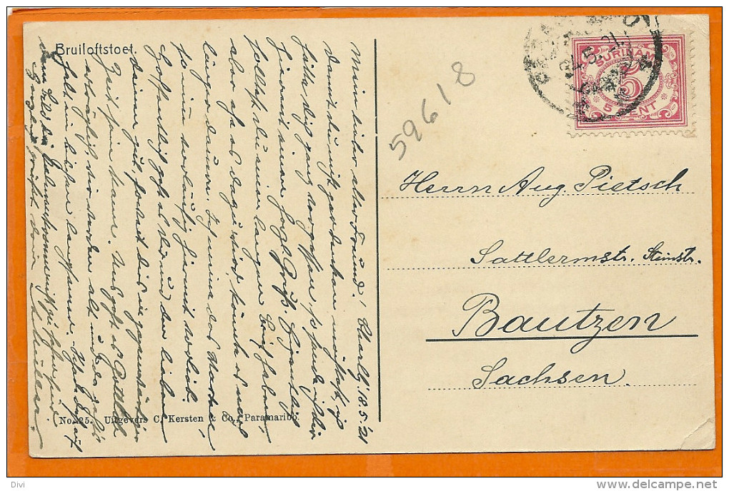 E020, * SURINAM  *  BRUILOFTSTOET * SENT With STAMP  1921 - Surinam