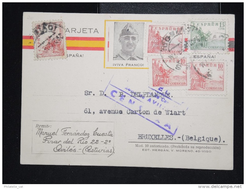 ESPAGNE - Carte De Aviles En 1939 Pour La Belgique - Avec Censure Et Propagande De Franco - A Voir - Lot P12626 - Marcas De Censura Nacional