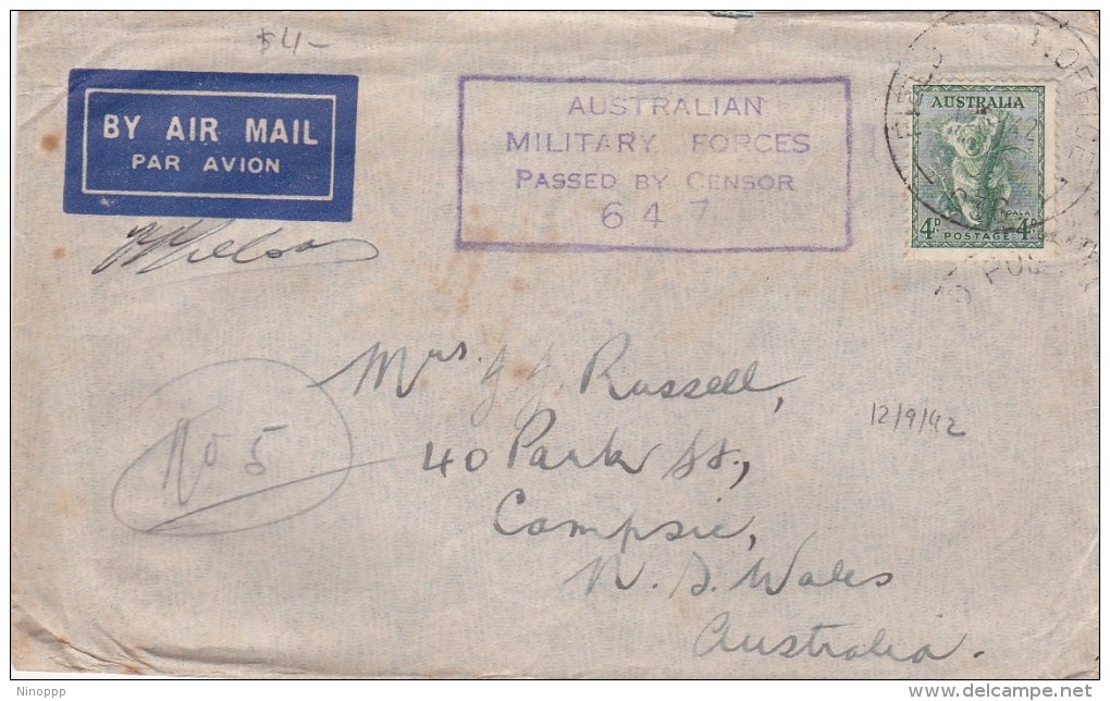 Australia Military Mail, Field PO 036 Dated 12-9-42 - Autres & Non Classés