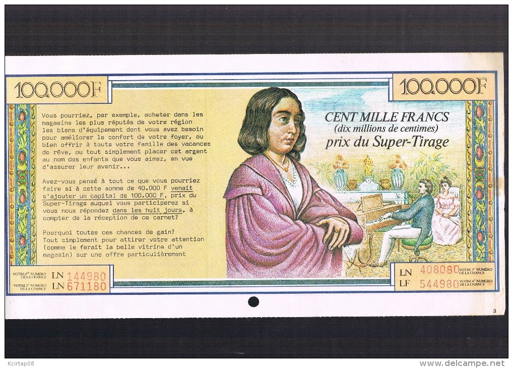 Cent Mille Francs . Grand Prix Sélection été 1978 . - Billets De Loterie