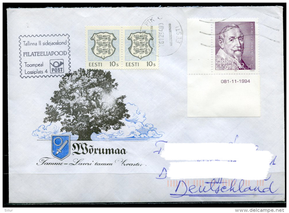 ESTONIA Estland To Germany FDC Postal Cover Cancelled 1994 - Stamp Gustavus II Adolphus, King Of Sweden - Estonia