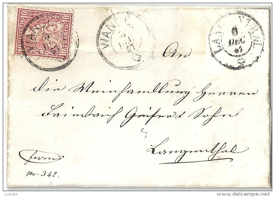 Faltbrieflein  Walliswil B.Wangen - Langenthal            1867 - Cartas & Documentos