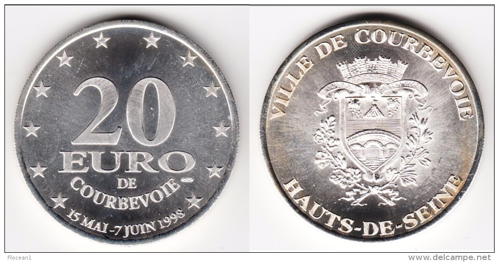 TOP ** 20 EURO DE COURBEVOIE - HAUTS DE SEINE - 15 MAI - 7 JUIN 1998 - PRECURSEUR EURO - ARGENT ** ACHAT IMMEDIAT !!! - Euros De Las Ciudades