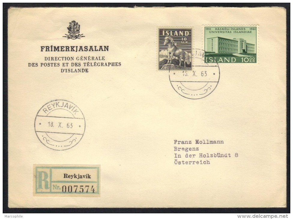 ISLANDE - ISLAND - ICELAND - REYKJAVIK / 1963 LETTRE RECOMMANDEE POUR L AUTRICHE (ref 7143) - Lettres & Documents