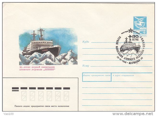 LENIN NUCLEAR ICEBREAKER, POLAR SHIP, COVER STATIONERY, ENTIER POSTAL, 1989, RUSSIA - Polar Ships & Icebreakers