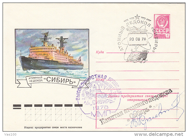 SIBIR NUCLEAR ICE BREAKER, POLAR SHIPS, SIGNED COVER STATIONERY, ENTIER POSTAL, 1978, RUSSIA - Barcos Polares Y Rompehielos