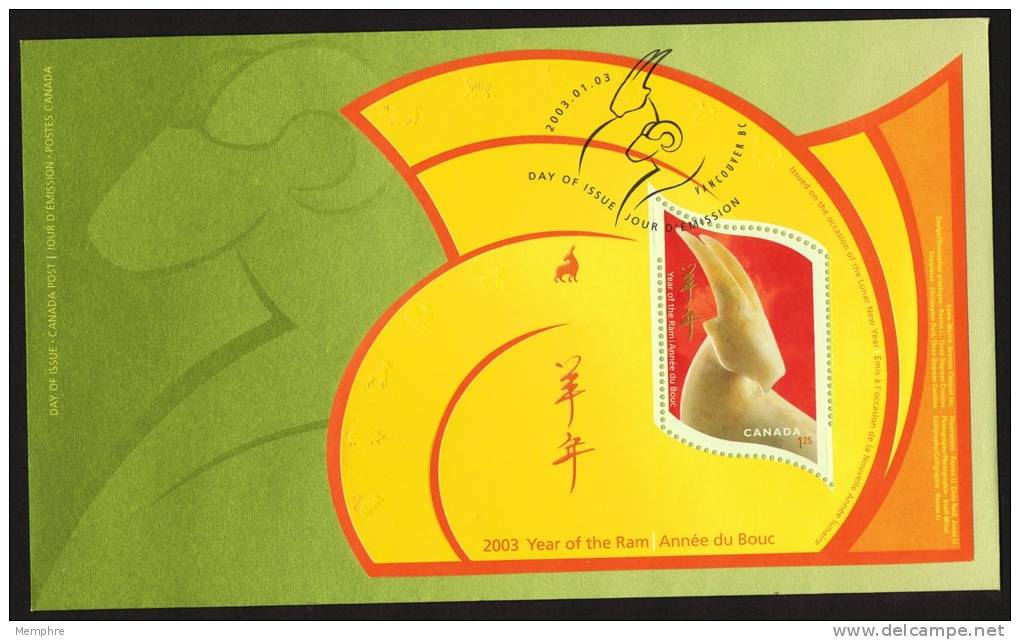 2003  Chinese New Year  Ram   Souvenir Sheet FDC - 2001-2010