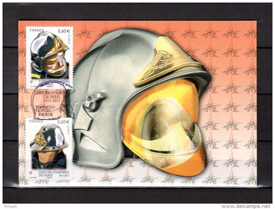 FRANCE 2011 : Carte Maximum" 200 ANS DES SAPEURS-POMPIERS DE PARIS ". N° YT 4588 4591 . Parfait état. CM - Firemen