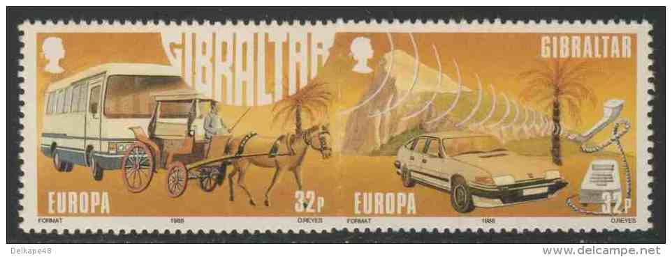 Gibraltar 1988 Mi 546 /7 YT 557 /8 ** Horse-drawn Carriage, Modern Coach + Car, Telephone, Rock Of Gibraltar - Postkoetsen