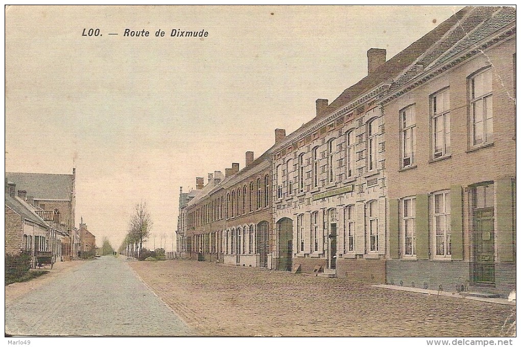 PK. LOO -  ROUTE DE DIXMUDE - GEKLEURDE KAART- GESCHREVEN  1914 - Lo-Reninge