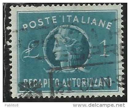ITALIA REPUBBLICA ITALY REPUBLIC 1947 RECAPITO AUTORIZZATO TURRITA LIRE 1 LIRA USATO USED OBLITERE´ - Steuermarken