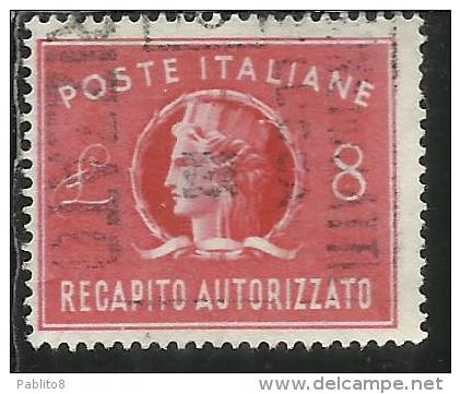ITALIA REPUBBLICA ITALY REPUBLIC 1947 RECAPITO AUTORIZZATO TURRITA LIRE 8 USATO USED OBLITERE´ - Fiscales