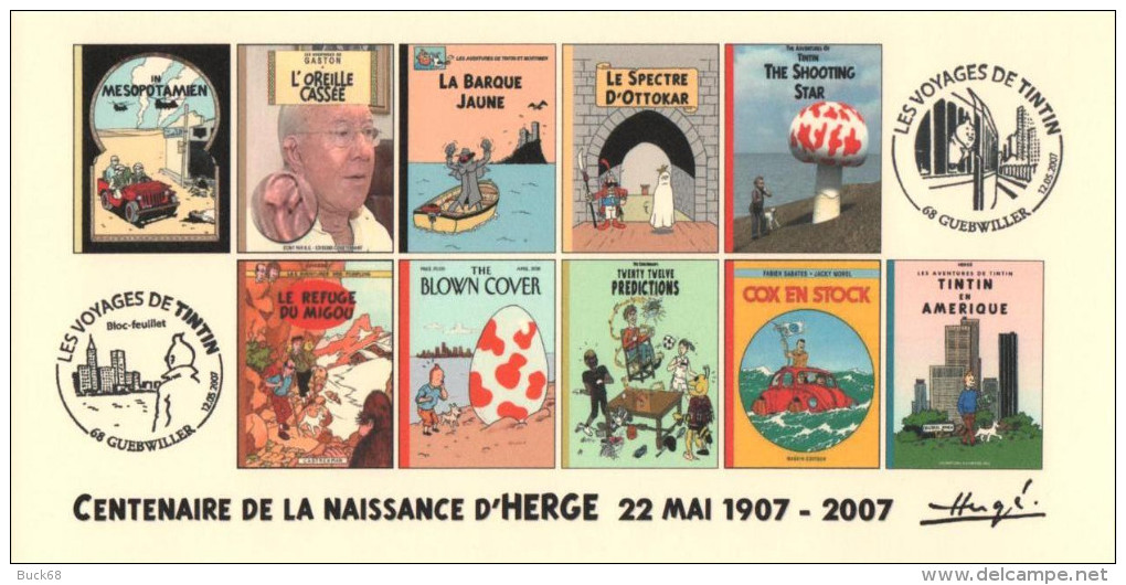 FRANCE 2007 N°74 Albums Fictifs + 2 Cachets Premier Jour FDC TINTIN KUIFJE TIM HERGE GUEBWILLER - Hergé