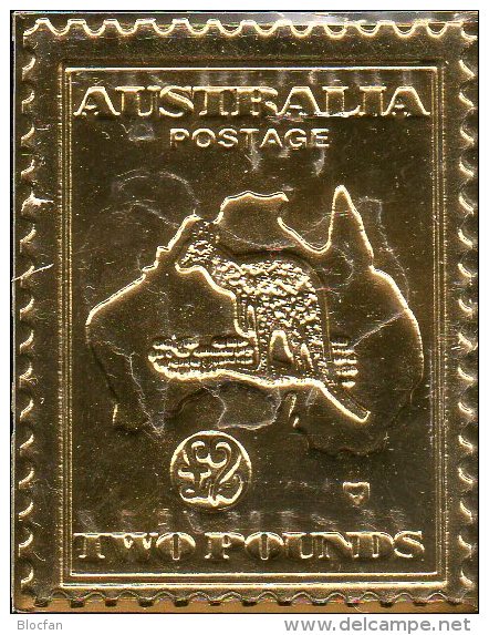 Edition Raritäten In Gold Australien Känguruh 2 Pound ** 50€ Mit 23 Karat Feingold Map Fauna History Stamp Of Australia - Briefe U. Dokumente
