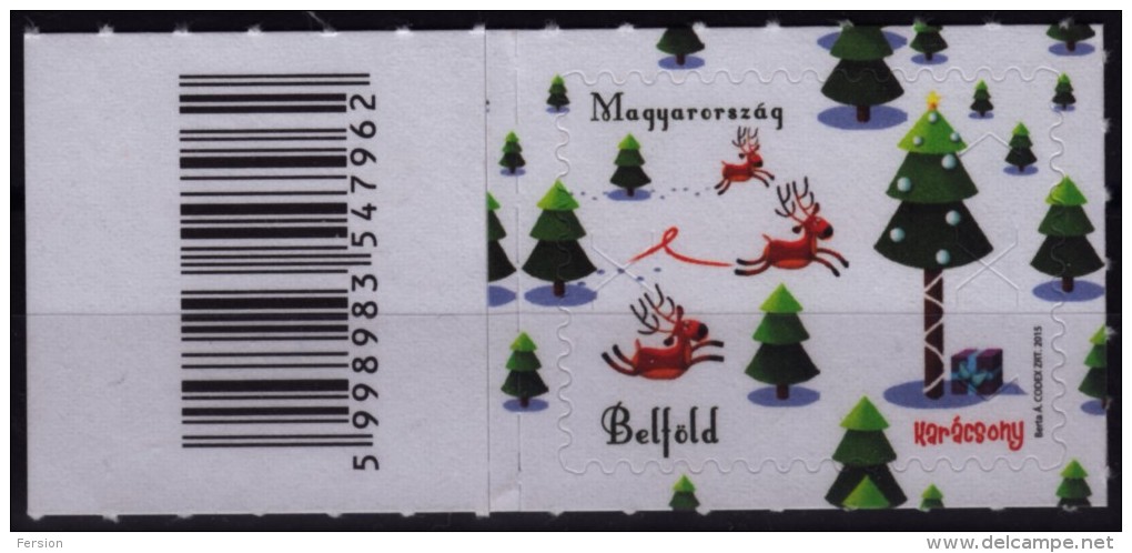 Christmas / Self Adhesive + EAN Code Label Vignette / Reindeer Gift / 2015 Hungary - Not Used - Ungebraucht