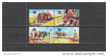 Simbabwe Zimbabwe 1983 Landwirtschaft Ackerbau Feldarbeit Plfügen Ochsengespann Traktoren, Mi. 276-9 ** - Zimbabwe (1980-...)