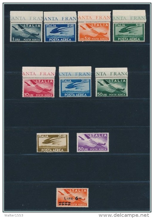 Italia Repubblica 1946-48 Democratica P.A. Unif. A126/A135 10 Val. **MNH - Airmail