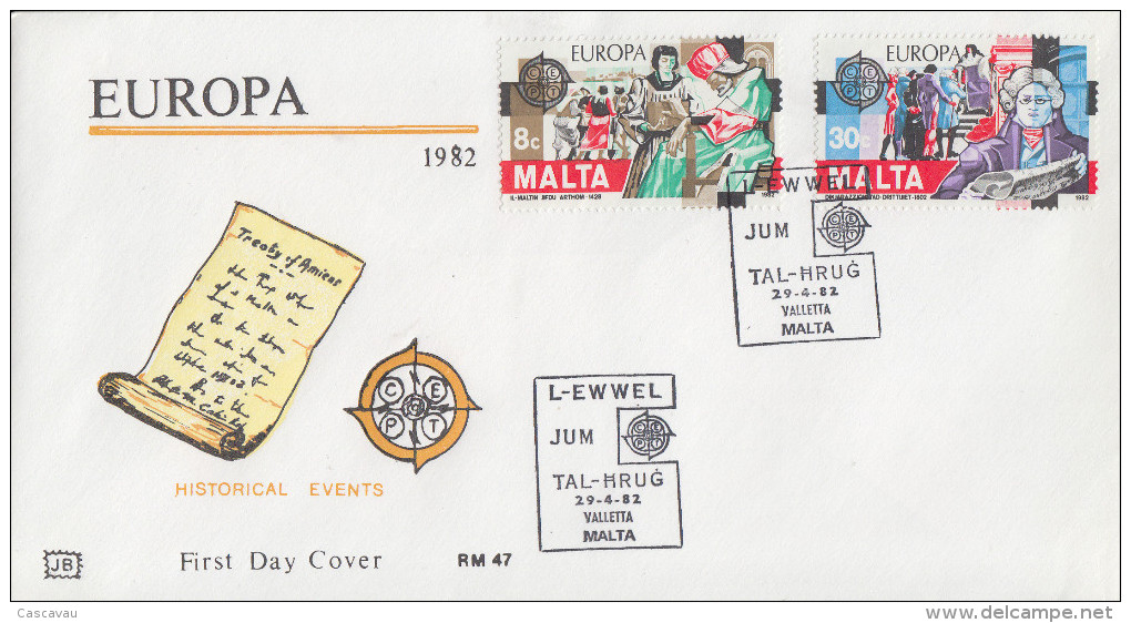 Enveloppe  1er  Jour   MALTE    EUROPA    1982 - 1982
