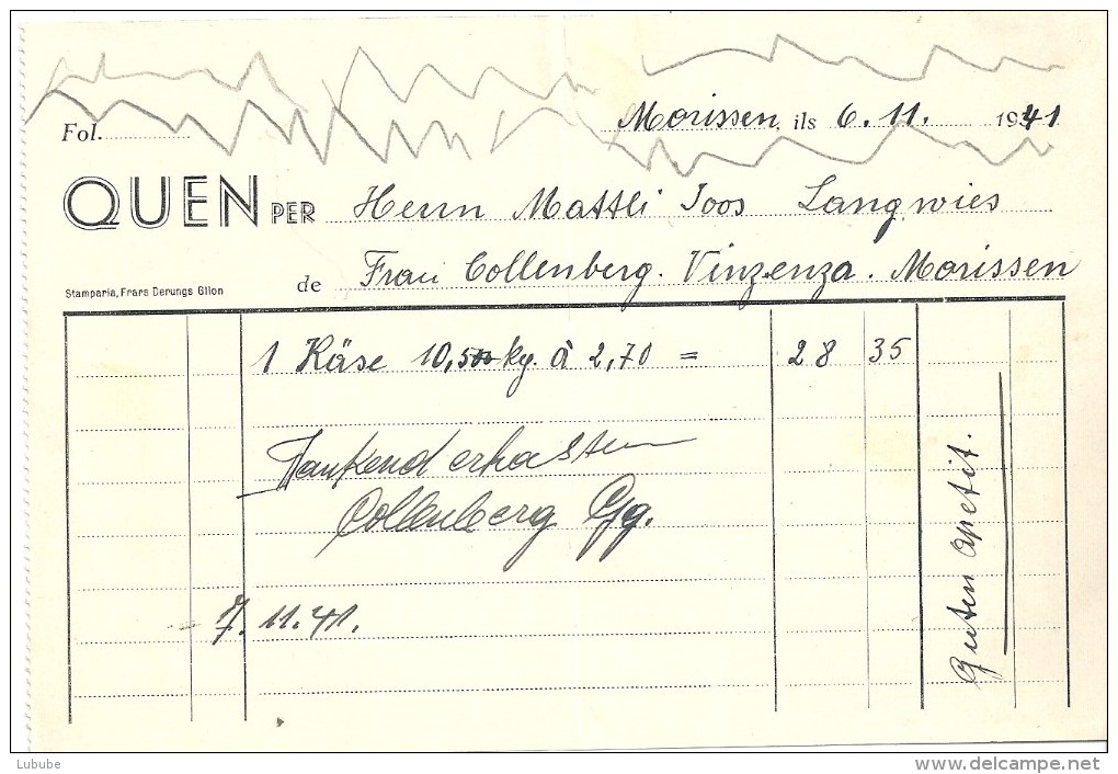 Rechnung  "Collenberg, Morissen"          1941 - Zwitserland