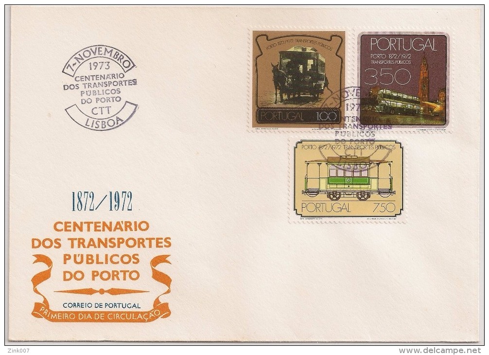 Portugal FDC 1973 - Centenário Transportes Públicos Cidade Porto -Centenary Public Transport- Horses Tram Railway Trains - FDC