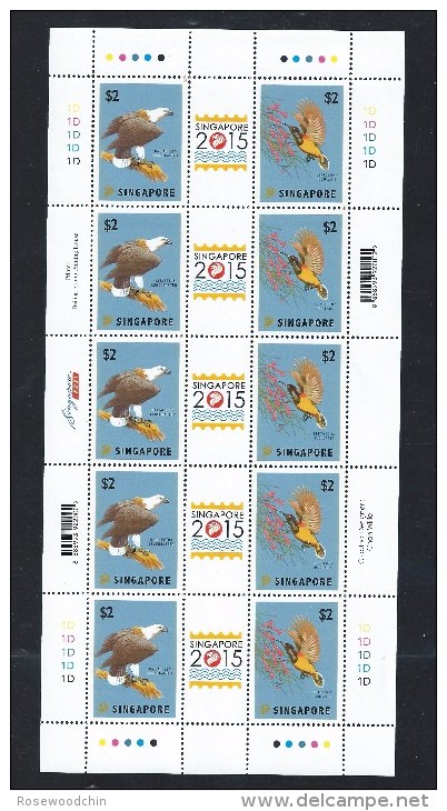 2012 Singapore World Stamps Exhibition 2015 Full Sheet Eagle & Sunbird MNH - Singapur (1959-...)