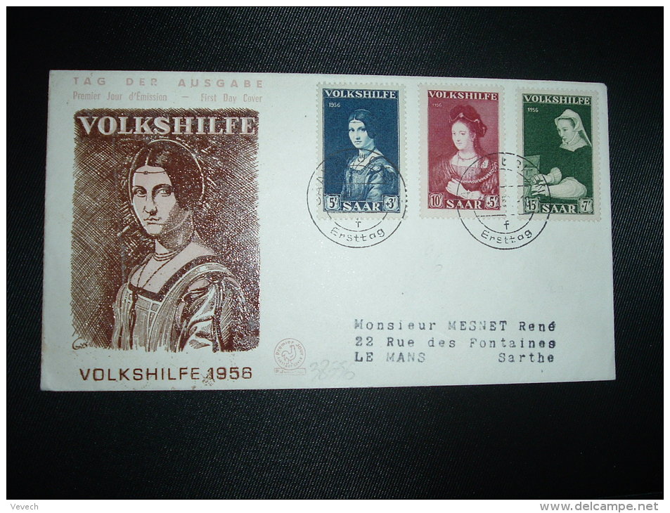 LETTRE Pour FRANCE TP VOLKSHILFE 15F+7F + TP 10F+5F + TP 5F+3F OBL.10-12-58 SAARBRUCKEN 2 Ersttag FDC PREMIER JOUR - Brieven En Documenten