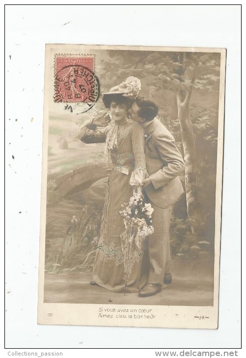 Cp , Couple , Aimer Le Bonheur , Voyagée 1907 - Paare