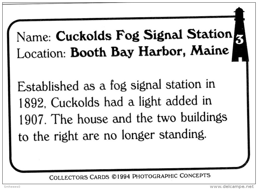 Trading Card - Lighthouses Of Yesteryear Set. Cuckolds Fog Signal Station - No. 3 - Other & Unclassified