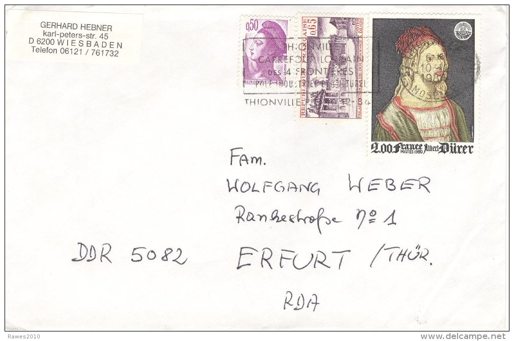 Frankreich Thionville Mosel MWST 1984 2 F. Dürer + 0,65 F. Schloss Dijon + 0,50 F. Marianne - Briefe U. Dokumente