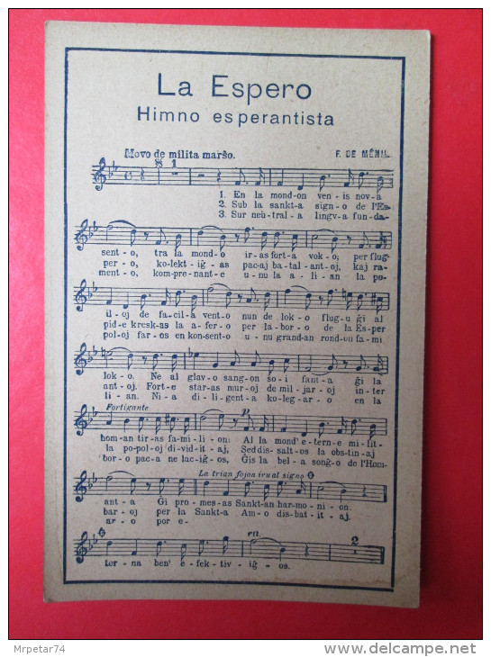 Anthem Of  Esperanto " La Espero " Postcard - Esperanto