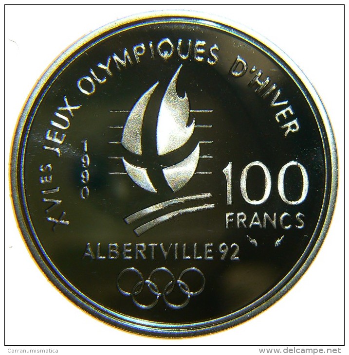 FRANCIA 100 FRANCS 1990 XVI JEUX OLYMPIQUES D´HIVER ALBERTVILLE 1992 AG SILVER PROOF - Commemorative