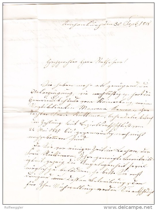 Heimat SZ Reichenburg Langstempel Blau Grün Mit Strubel 10Rp. Auf 2 Seiten Berührt Auf Brief Nach Lachen 30.9.1858 Zwerg - Lettres & Documents