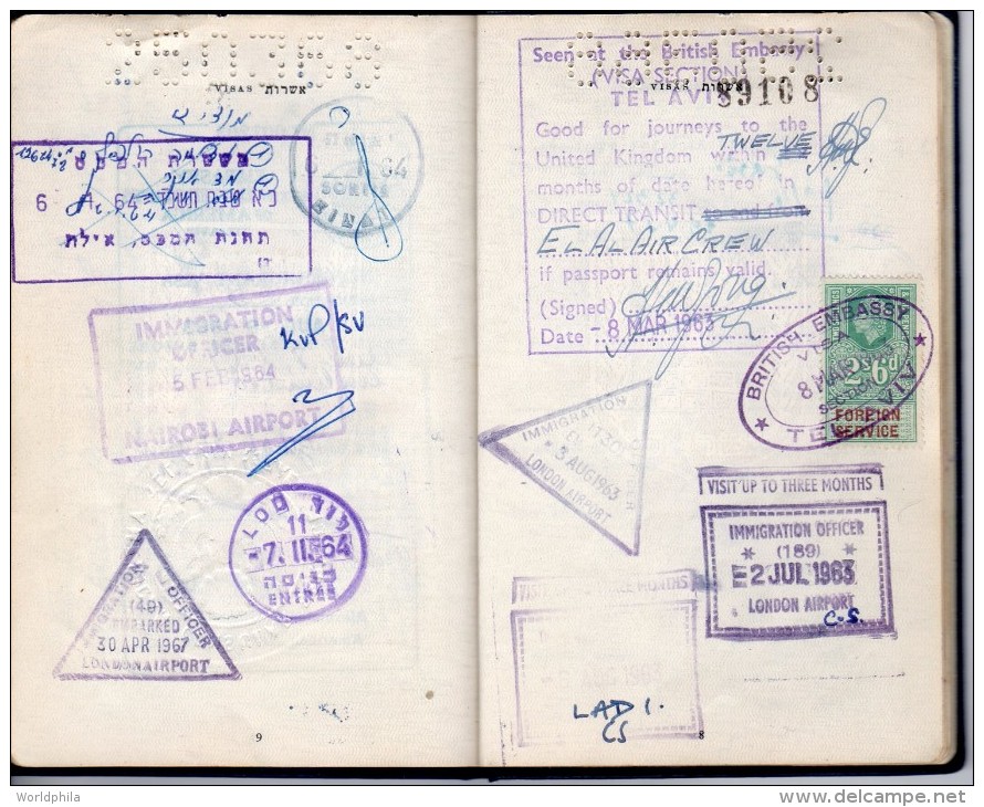 Israel 1963 Early first "El-Al" pilot, much travelled signed Laissez Passer / Passport Judaica History document