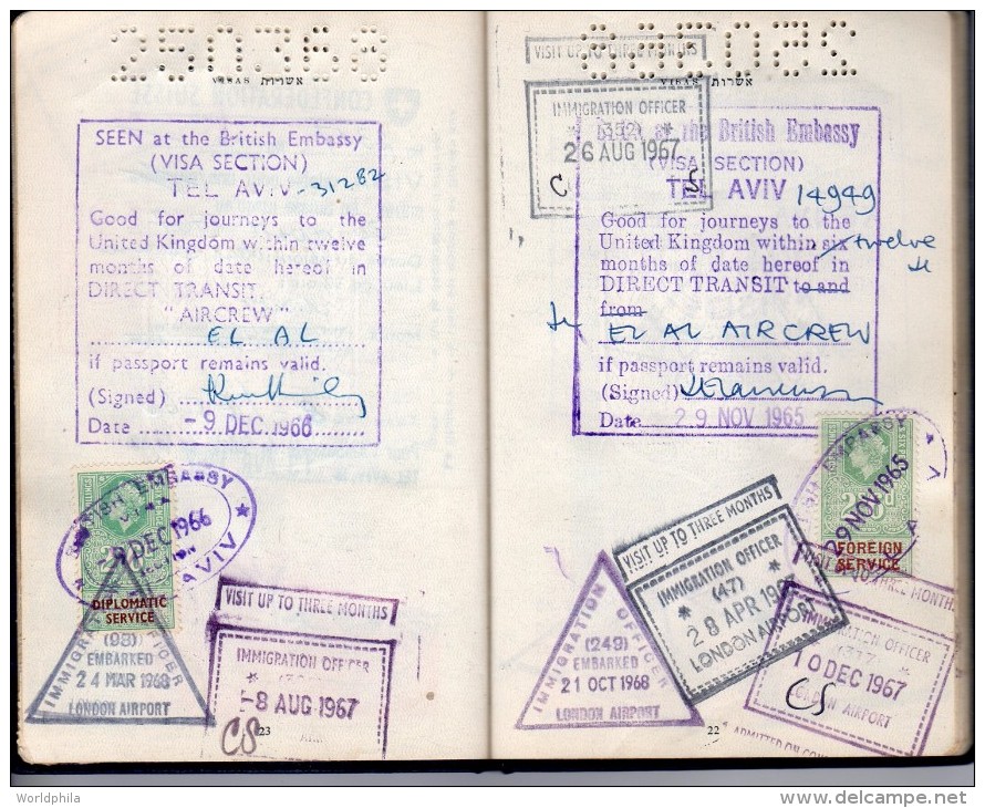 Israel 1963 Early first "El-Al" pilot, much travelled signed Laissez Passer / Passport Judaica History document