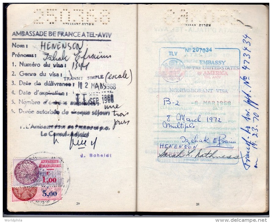 Israel 1963 Early first "El-Al" pilot, much travelled signed Laissez Passer / Passport Judaica History document