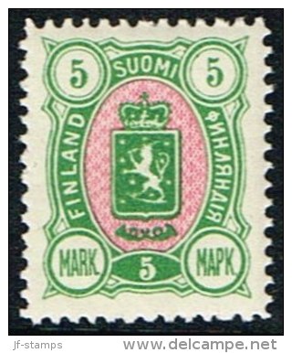 1889. Coat Of Arms. "Three-numbered". Perf. 12½. 5 Mk. Green/red. (Michel: 33) - JF157330 - Used Stamps