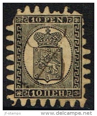 1866-1874. Coat Of Arms. Penni & Mark. Roulette III (long Tongue). 10 PEN. Black On Yel... (Michel: 7 Cy) - JF157173 - Nuevos