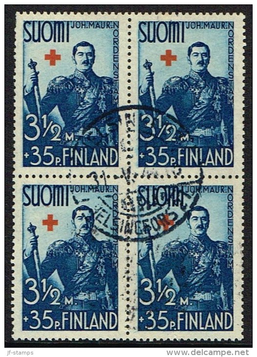 1938. Red Cross. 3½ Mk. + 35 P. Blue/red. The Politician Nordenstam. 4-Block. (Michel: 207) - JF157125 - Neufs