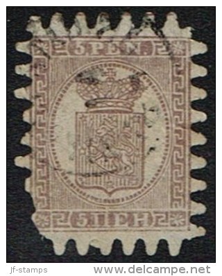 1866-1874. Coat Of Arms. Penni & Mark. Roulette III (long Tongue). 5 PEN. Purpur Brown ... (Michel: 5 Cy) - JF157166 - Nuevos
