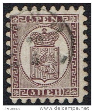 1866-1874. Coat Of Arms. Penni & Mark. Roulette I (Wave Shaped). 5 PEN. Red Brown On Li... (Michel: 5 Ax) - JF157198 - Unused Stamps