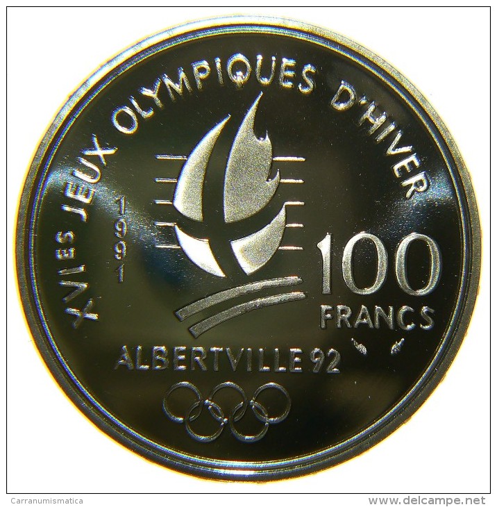 FRANCIA 100 FRANCS 1991 XVI JEUX OLUMPIQUES D´HIVER ALBERTVILLE 1992 AG SILVER PROOF - Commemorative