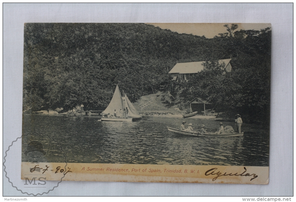 Old & Rare 1907 A Summer Residence, Port Of Spain, Trinidad BWI - Boats And People - Animated - Otros & Sin Clasificación