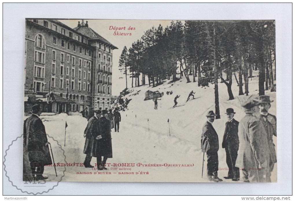 Old France Postcard - Le Grand Hotel - Font Romeu - Pyrenees Orientales - Depart Des Skieurs - Animee - Animated, Rare - Autres & Non Classés