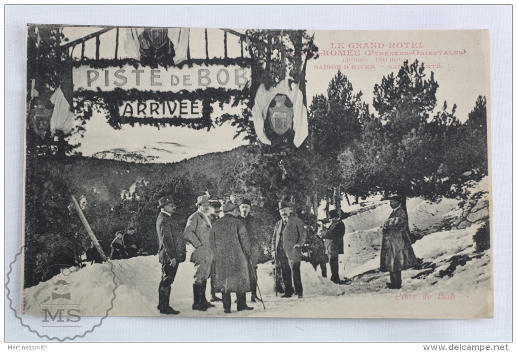 Old France Postcard - Le Grand Hotel - Font Romeu - Pyrenees Orientales - Piste De Bob Arrivee - Animee - Rare - Otros & Sin Clasificación