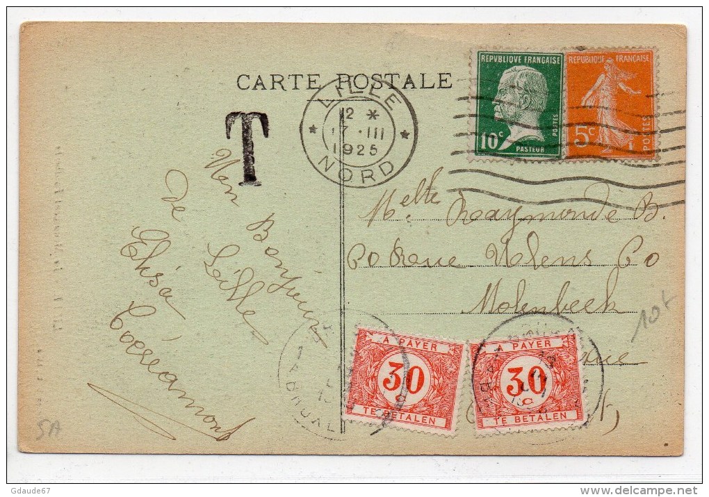 1925 - CP De LILLE (NORD) Avec TAXE BELGE - 1859-1959 Lettres & Documents