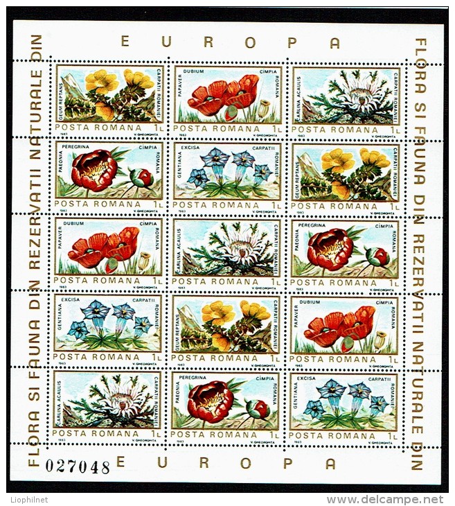 ROUMANIE ROMANA 1983, FAUNE ET FLORE EUROPEENNE, 2 Feuillets De 3 Séries De 10 Valeurs, Neufs / Mint. R112. - Feuilles Complètes Et Multiples