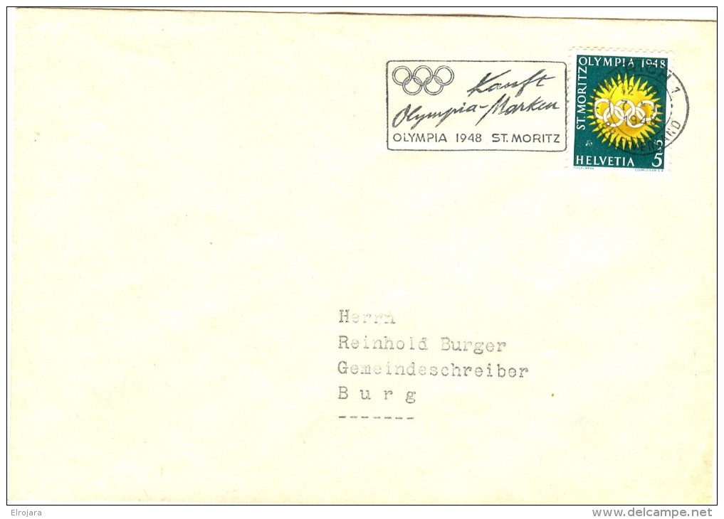 SWITZERLAND Olympic Stamp On Cover With Olympic Machine Cancel Zürich 1 Kauft Olympia Marken - Hiver 1948: St-Moritz