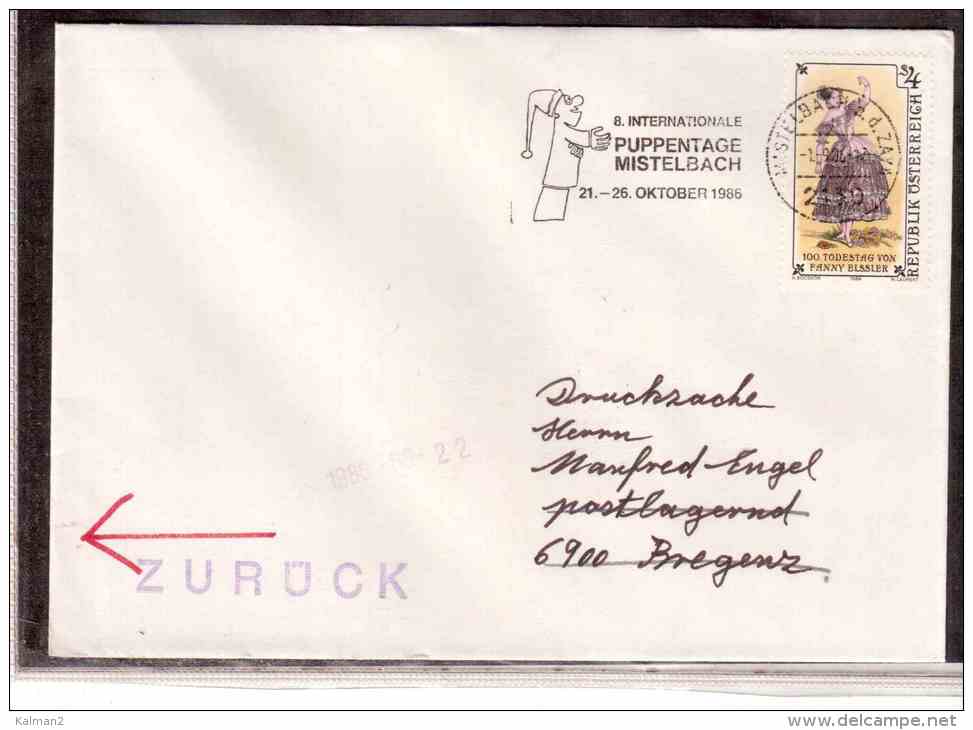 DE1262    -  AUSTRIA POSTAL HISTORY   /     8. INTERNATIONALE PUPPENTAGE  /  MISTELBACH 21-26 OKTOBER  1986 - Puppets