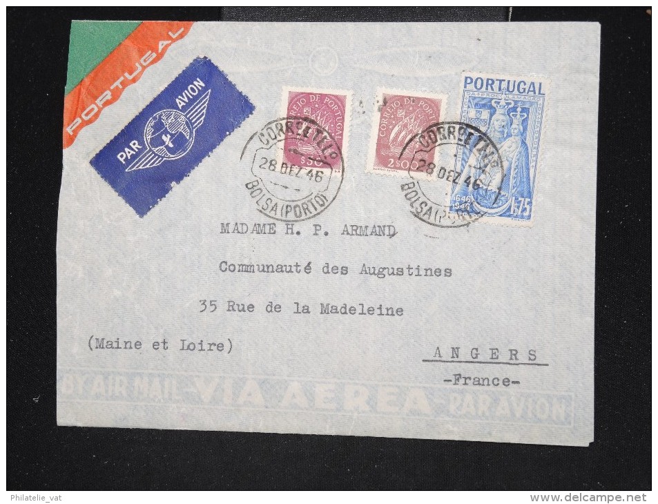 PORTUGAL - Enveloppe Pour La France En 1946 Par Avion ( étiquette ) - A Voir - Lot P12786 - Storia Postale