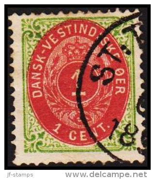 1873-1874. Bi-coloured. 1 C. Green/red. Inverted Frame. Perf. 14x13½. (Michel: 5 IIb) - JF180462 - Deens West-Indië